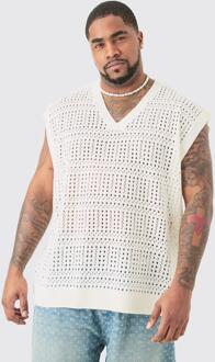 Plus Oversized Crochet Knit Sweater Tank In Ecru, Ecru - XXL