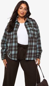 Plus Oversized Geruite Overhemd, Chocolate - 54