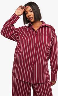 Plus Oversized Gestreept Overhemd, Red - 48