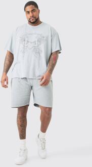 Plus Oversized Grijs Hartjes T-Shirt Met Print, Grey - XXXXL