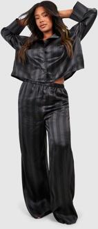Plus Oversized Korte Gestreepte Pyjama Set Met Broek, Black - 50