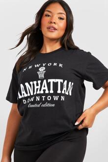 Plus Oversized Manhattan T-Shirt Met Tekst, Black - 50