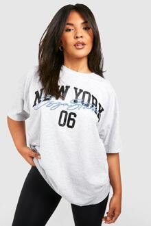 Plus Oversized New York T-Shirt Met Tekst, Grey Marl - 44