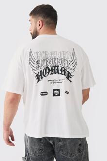 Plus Oversized Overdye Homme Moto Racing T-Shirt In Wit, White - XXL