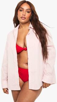 Plus Oversized Overhemd Met Brede Manchetten En Streepdetail, Pink - 46