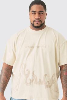 Plus Oversized Pour Homme T-Shirt Met Print, Stone - XXL