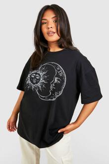 Plus Oversized Zon En Maan T-Shirt, Black - 46