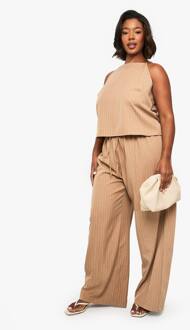 Plus Pinstripe Broek Met Wijde Pijpen, Camel - 46