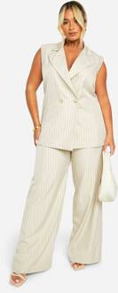 Plus Pinstripe Wide Leg Broek, Ecru - 44