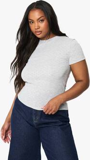 Plus Pointelle Korte Mouwen Aansluitende Top, Ash Grey - 44
