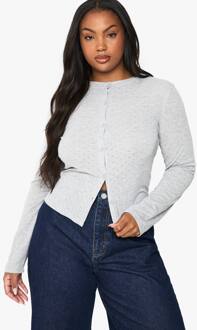 Plus Pointelle Langmouw Button-Down Aangepaste Top, Ash Grey - 52