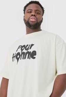 Plus Pour Homme Grafitti Oversized T-Shirt, Ecru - XXL
