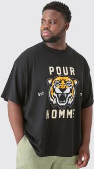 Plus Pour Homme Tiger Graphic Oversized T-Shirt, Black - XXL