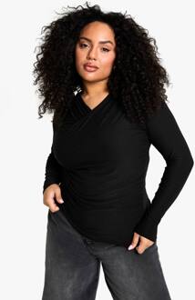 Plus Premium Lange Mouw Wrap Top, Black - 44