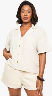 Plus Premium Linnen Overhemd Met Korte Mouwen, Stone - 44