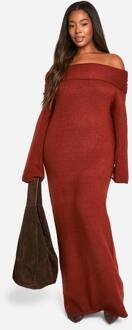 Plus Premium Oversized Rib Bardot-Neklijn Zachte Gebreide Trui Jurk, Chocolate - 44