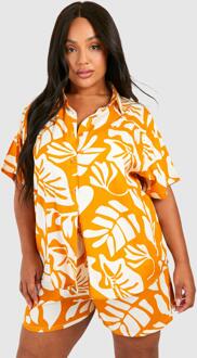 Plus Printed Short Sleeve Shirt & Short Co Ord, Orange - 16