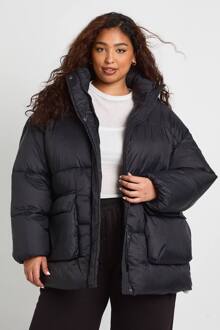 Plus Pufferjas Met Trechterkraag En Textuur, Black - 54