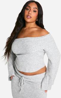 Plus Rib Edge Zachte Gebreide Bardot Trui, Grey - 52