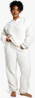 Plus Rib Fleece Half Zip En Jogger Lounge Set, Cream - 50
