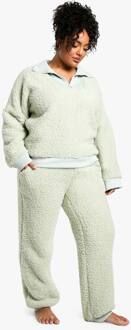 Plus Rib Fleece Half Zip En Jogger Lounge Set, Sage - 44
