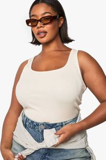 Plus Rib Tank Top Met Scoopneklijn En Racer-Back, Stone - 54
