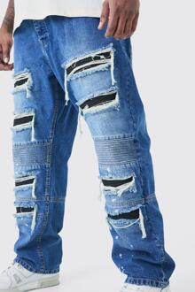 Plus Rip & Repair Jeans Met Rechte Pijpen, Indigo - 38