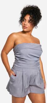 Plus Romper Met Geweven Bandeau En Rucheringdetail, Grey - 48