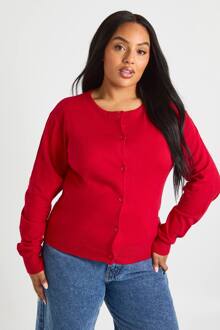 Plus Ronde Hals Cardigan Met Knoopsluiting, Red - 54