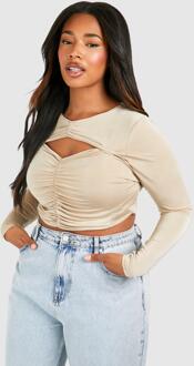 Plus Ruched Slinky Corset Top, Taupe - 20
