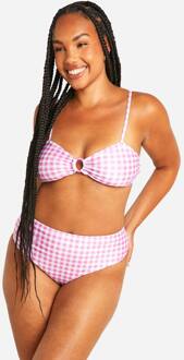 Plus Ruitjesprint High Waist Bikinislip, Pink - 52