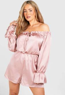 Plus Satijn Bardot Romper Met Ruchedetails, Mauve - 54