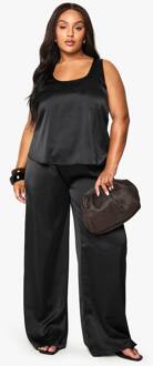 Plus Satijn Broek Met Wijde Pijpen, Black - 44
