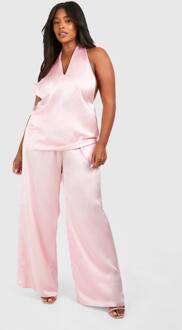 Plus Satijn Getailleerde Broek Met Wijde Pijp, Pale Pink - 50