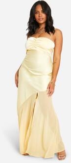 Plus Satin En Chiffon Mix Maxi Jurk, Lemon - 50