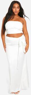 Plus Satin Maxi Rok, White - 44