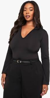 Plus Sculpt Met Kraag En Diepe V-Hals One Piece, Black - 46