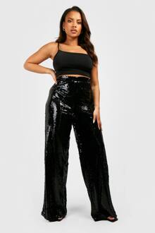 Plus Sequin Broek Met Wijde Pijpen, Black - 44