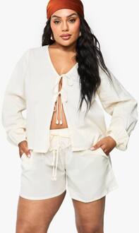 Plus Shell Trim Tie Front Beach Co Ord, Ecru - 22/24