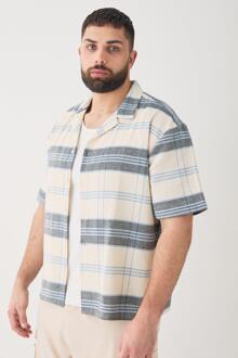 Plus Short Sleeve Drop Revere Textured Flannel Shirt In Stone, Stone - XXL