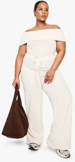 Plus Single Broek Met Trekkoord In De Taille, Ecru - 46