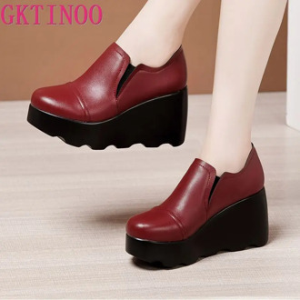 Plus Size 32-43 Chunky Platform Shoes Women Pumps Fall Winter 2020 High Heels Wedges Shoes Ladies Leather Office Shoe Fur Plush