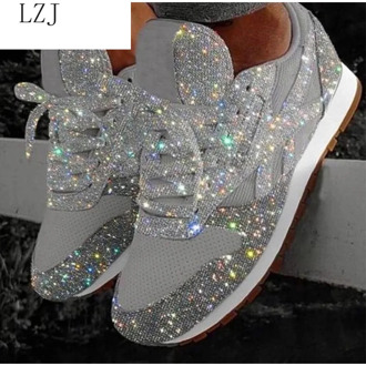 Plus Size 35-44 Women Casual Shoes Luxury Shoes Fashion Breathable Platform for Women Black Breathable Mesh Glitter Sneakers New
