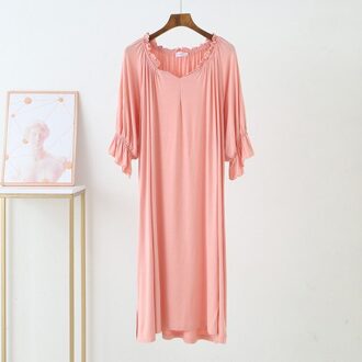 Plus Size 6XL150kg Vrouwen Modal Lange Jurk Korte Mouw Zomer Zachte Comfortabele Nachtjapon Grote Jurken Homewear Slaap Jurk Roze / 4XL