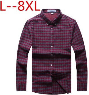 Plus Size 8XL 6XL 5XL 4XL Mannen Plaid Shirt Revers Leisure Jeugd College Student Lange Mouwen Mode En leisure Shirt 2 / 7XL