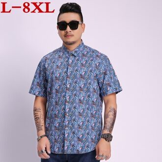 Plus Size 8XL -Kleding Overhemd Mannelijke Vlas Jurk Shirts Slim Fit Turn-Down Mannen Korte Mouw heren Hawaiiaanse Shirt Grote Maten XXL