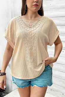 Plus Size Blouse met Kantdetails Beige