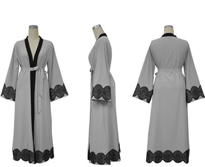 Plus Size Blusas Mujer De Moda Grijs Abaya Kimono Moslim Vrouwen Lange Kant Maxi Vest Ropa Mujer Koreaanse Mode kleding