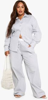 Plus-Size Broek Met Contrasterende Taille En Wijde Pijpen, Grey - 56