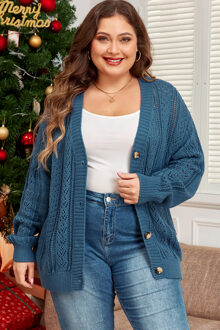 Plus Size Gebreide Cardigan Blauw